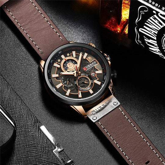 Men’s Chronograph Quartz Watch | 48 mm Case | Leather Strap | 3 ATM Water Resistant | Calendar
