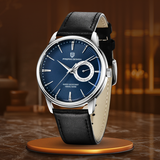 Men's Watch | 40 mm | Silver/Blue Leather | 3 ATM