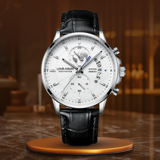 Men’s Chronograph 42 mm | Business-Sport Watch | Leather Strap | 3 ATM | Quartz & Date