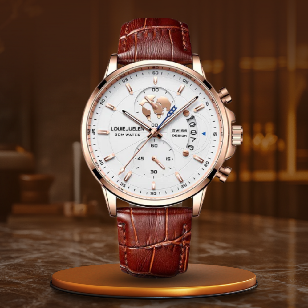 Men’s Chronograph 42 mm | Business-Sport Watch | Leather Strap | 3 ATM | Quartz & Date