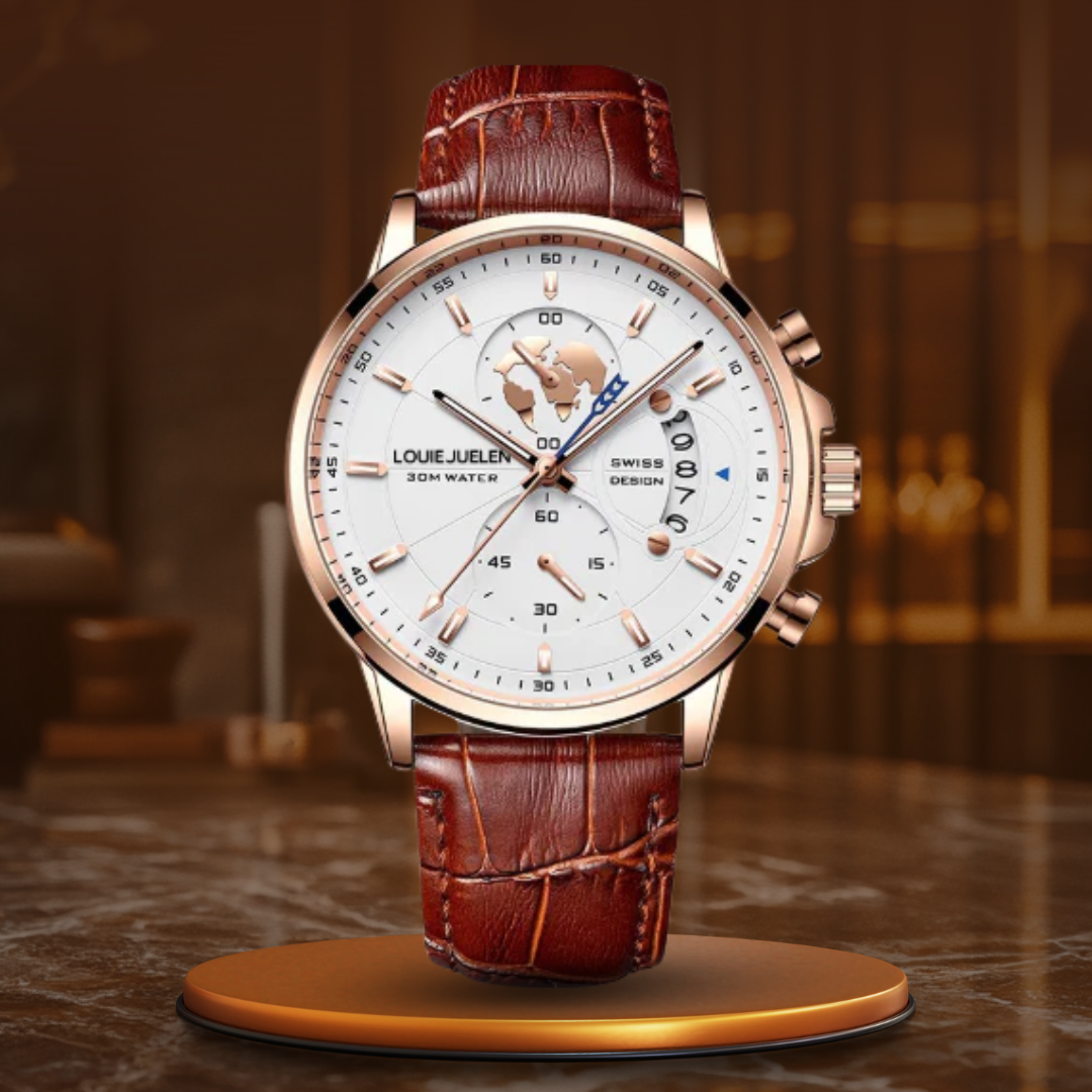 Men’s Chronograph 42 mm | Business-Sport Watch | Leather Strap | 3 ATM | Quartz & Date