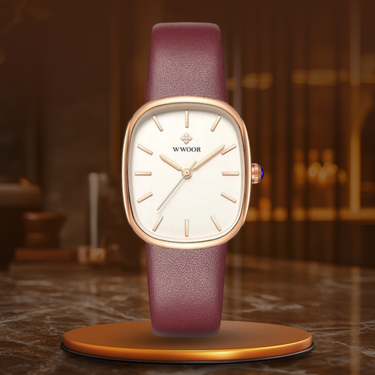 Women’s Minimalist Quartz Watch | 28.5 mm Case | Leather Strap | Water-Resistant
