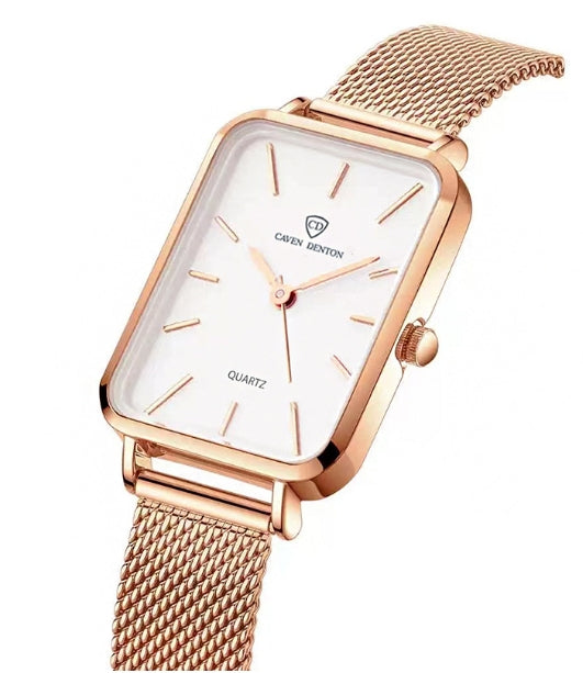 Women’s Minimalist Square Mesh Watch 34 mm | Quartz Movement | Stainless Steel Mesh Band | 3 ATM