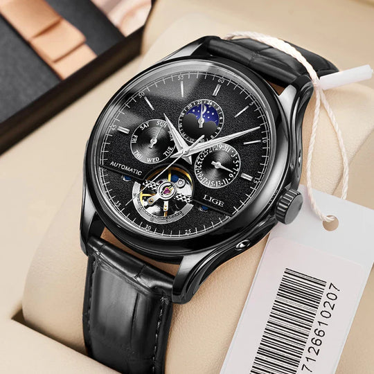 Men’s Automatic Moonphase Tourbillon Watch | 43 mm | Leather Strap | Multi-Function Calendar
