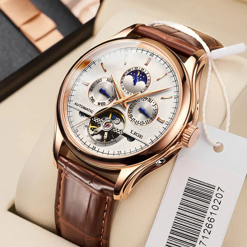 Men’s Automatic Moonphase Tourbillon Watch | 43 mm | Leather Strap | Multi-Function Calendar