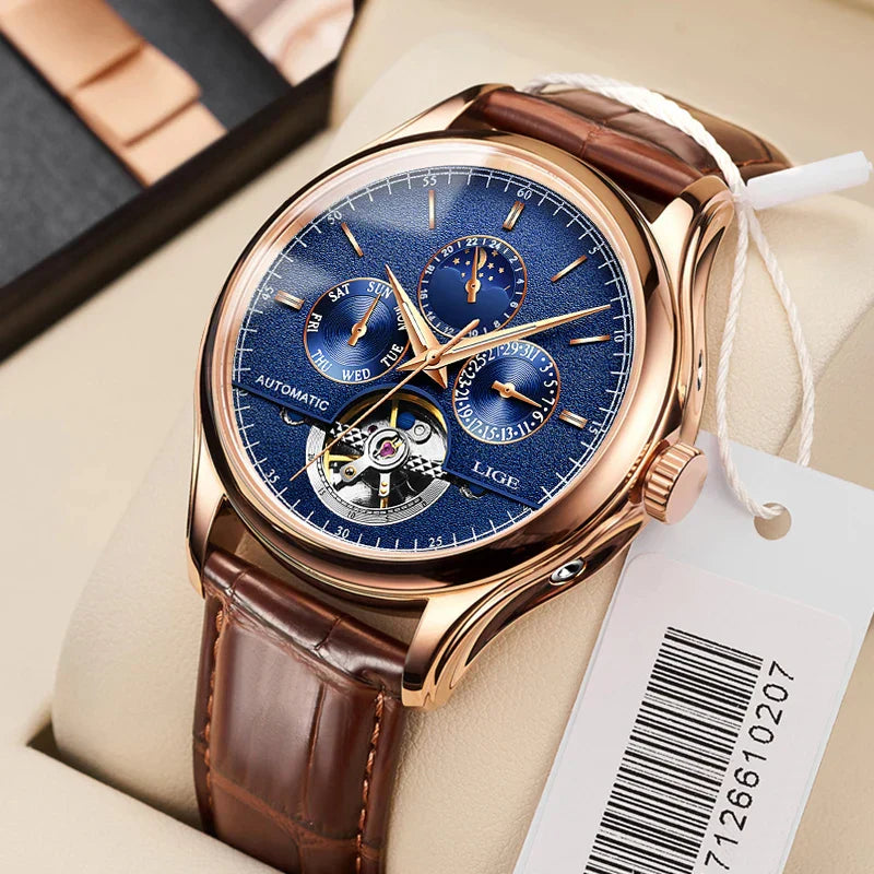 Men’s Automatic Moonphase Tourbillon Watch | 43 mm | Leather Strap | Multi-Function Calendar