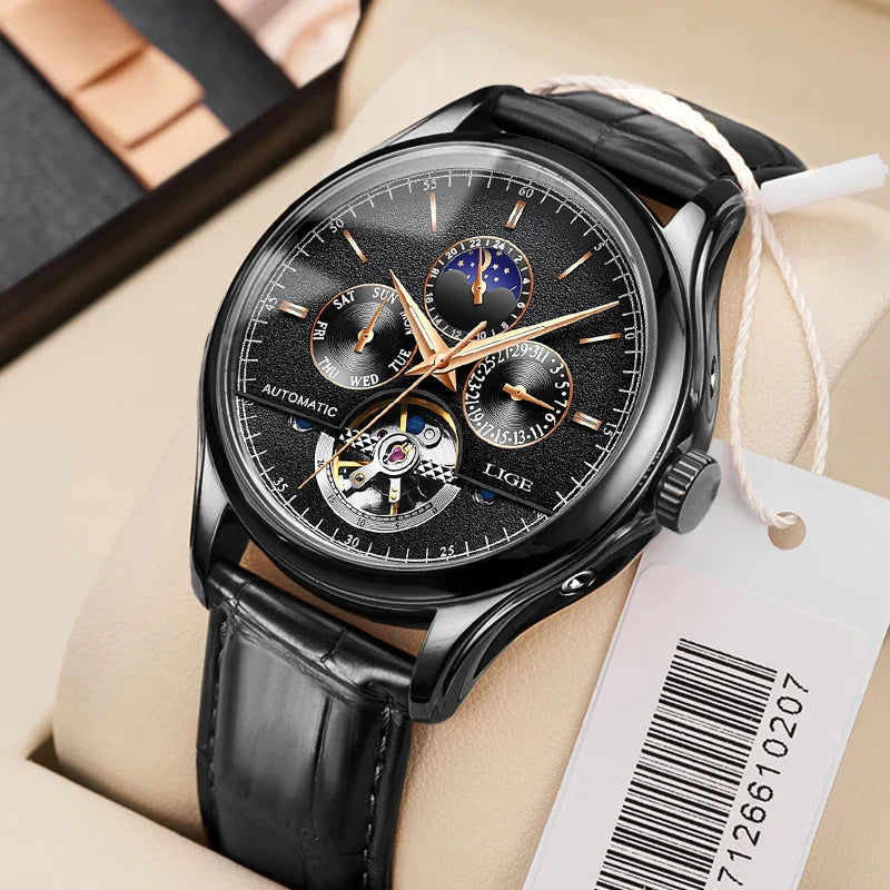 Men’s Automatic Moonphase Tourbillon Watch | 43 mm | Leather Strap | Multi-Function Calendar