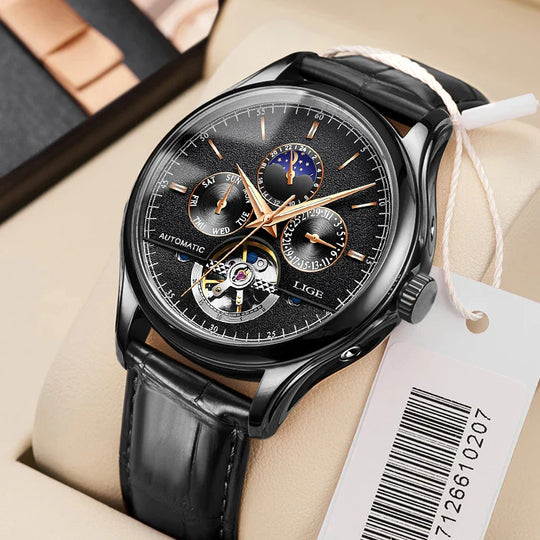 Men’s Automatic Moonphase Tourbillon Watch | 43 mm | Leather Strap | Multi-Function Calendar