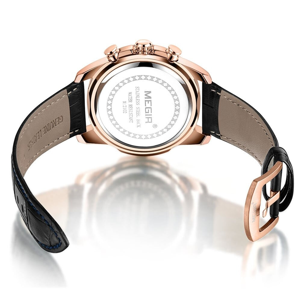 Men’s Luxury Chronograph 47 mm | Quartz Sports Watch with Leather Strap | Military Design | 3 ATM