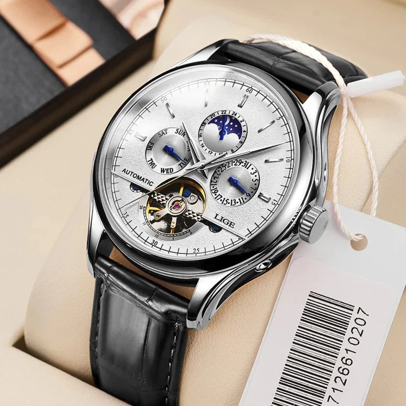 Men’s Automatic Moonphase Tourbillon Watch | 43 mm | Leather Strap | Multi-Function Calendar