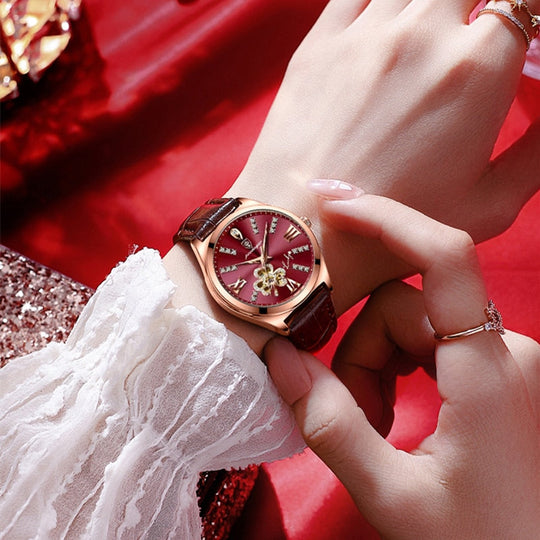 Women’s Moonphase Quartz Watch | 35 mm Case | Crystal Index Dial | 3 ATM WR | Leather Strap