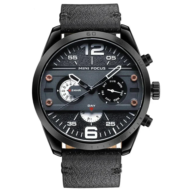 Men’s Quartz Chronograph Watch 48 mm | Leather Strap | Sport/Business Style | 3 ATM Water Resistant