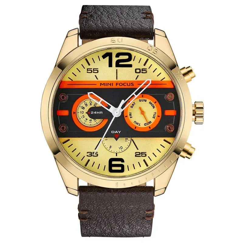 Men’s Quartz Chronograph Watch 48 mm | Leather Strap | Sport/Business Style | 3 ATM Water Resistant