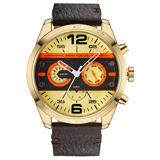 Men’s Quartz Chronograph Watch 48 mm | Leather Strap | Sport/Business Style | 3 ATM Water Resistant