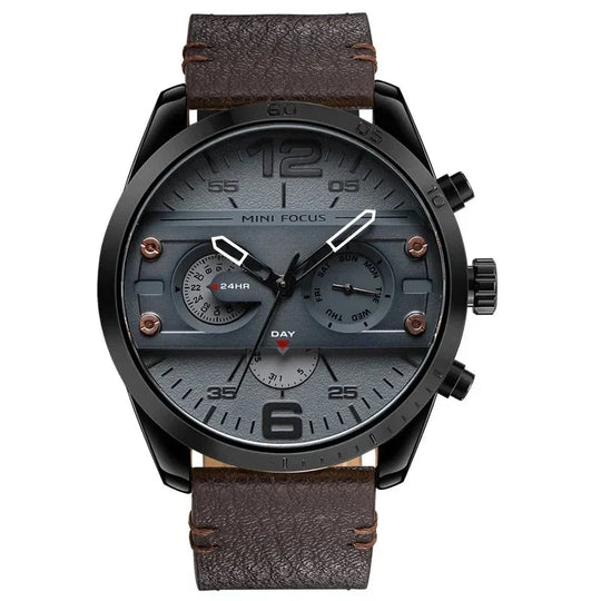 Men’s Quartz Chronograph Watch 48 mm | Leather Strap | Sport/Business Style | 3 ATM Water Resistant