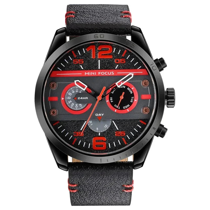 Men’s Quartz Chronograph Watch 48 mm | Leather Strap | Sport/Business Style | 3 ATM Water Resistant