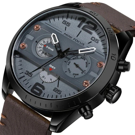 Men’s Quartz Chronograph Watch 48 mm | Leather Strap | Sport/Business Style | 3 ATM Water Resistant