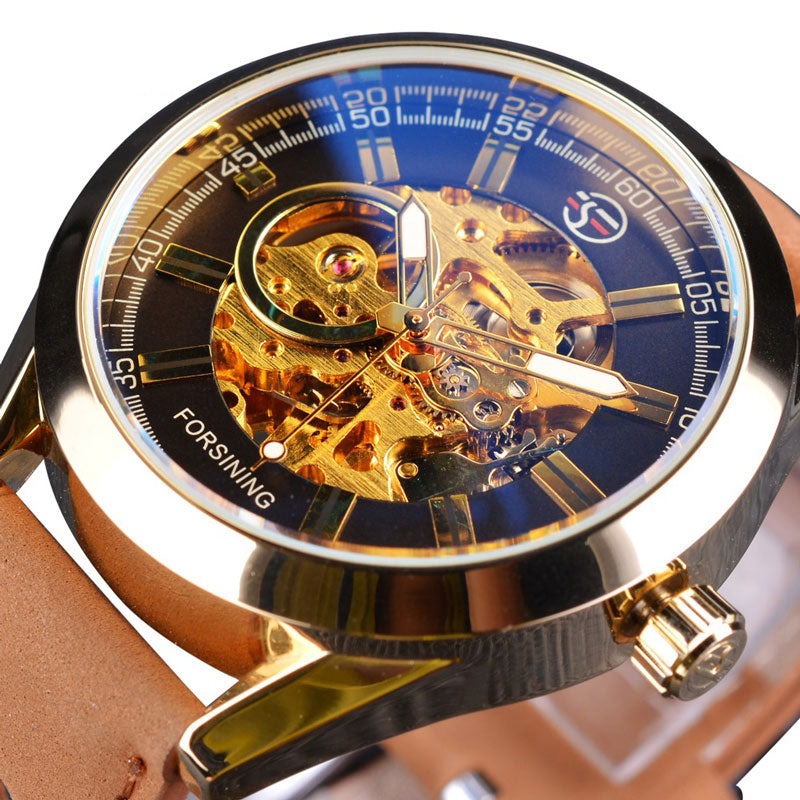 Men’s Skeleton Automatic Watch | 42 mm Case | Sport Design | 3 ATM Water Resistant | Leather Strap