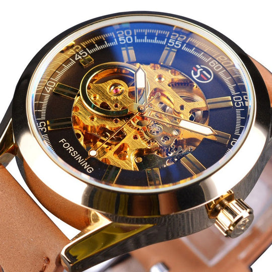Men’s Skeleton Automatic Watch | 42 mm Case | Sport Design | 3 ATM Water Resistant | Leather Strap