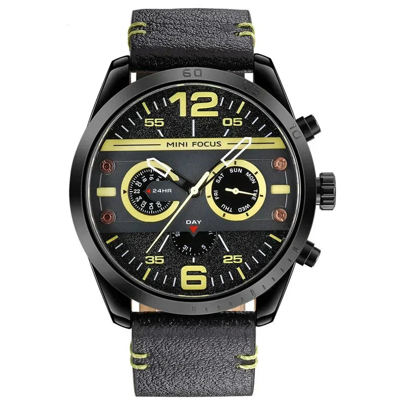 Men’s Quartz Chronograph Watch 48 mm | Leather Strap | Sport/Business Style | 3 ATM Water Resistant