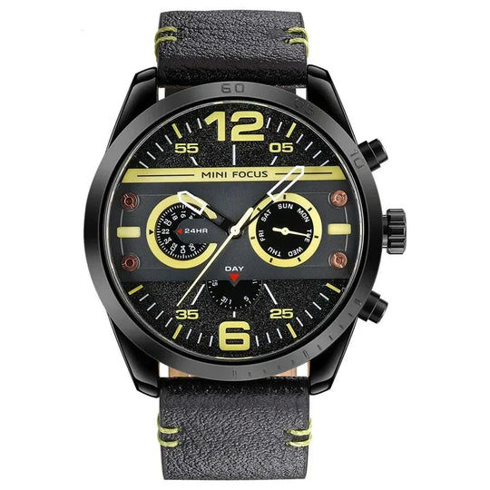 Men’s Quartz Chronograph Watch 48 mm | Leather Strap | Sport/Business Style | 3 ATM Water Resistant