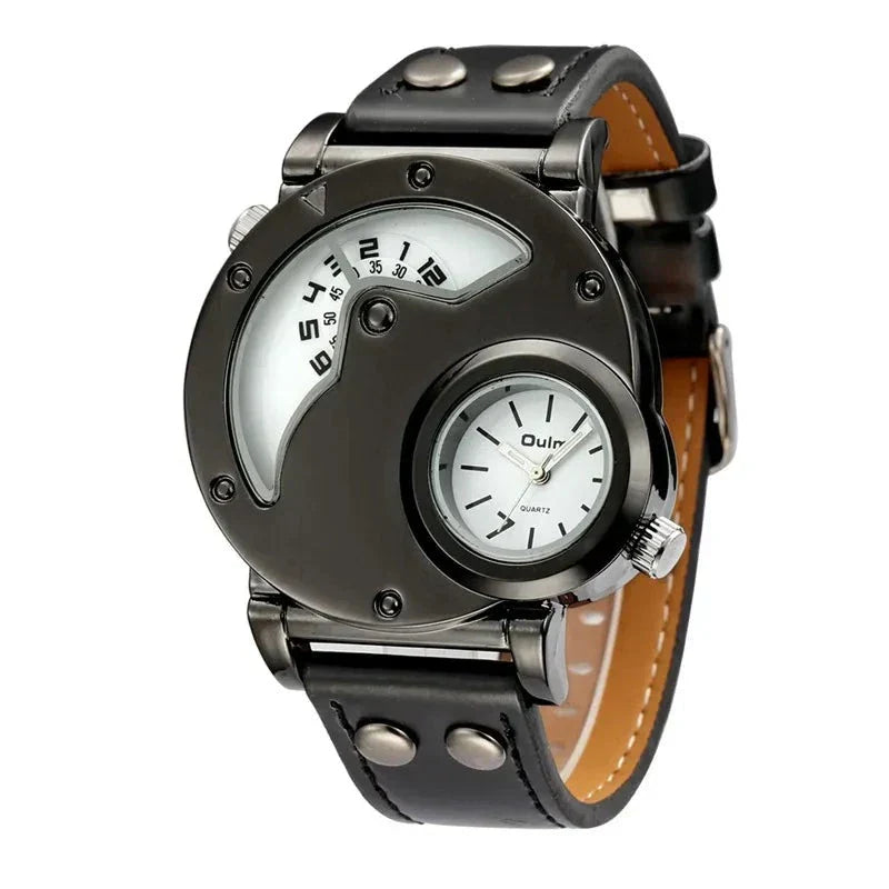 Men’s Dual Time Quartz Watch | 49 mm Case | Leather Strap | 3 ATM Water Resistant