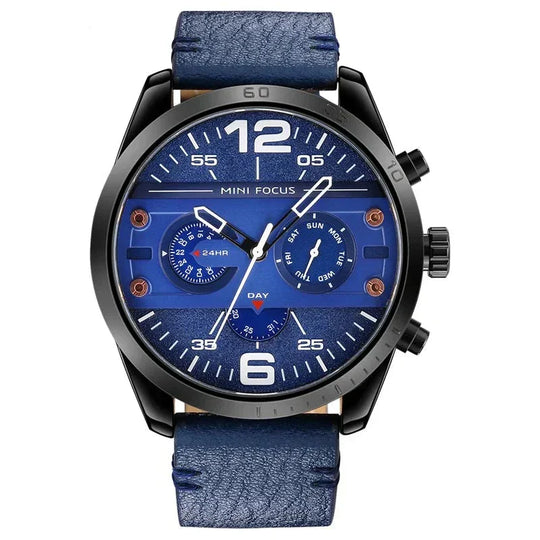 Men’s Quartz Chronograph Watch 48 mm | Leather Strap | Sport/Business Style | 3 ATM Water Resistant