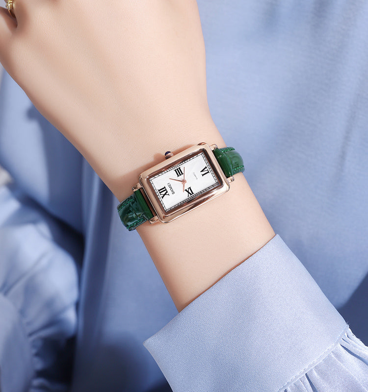 Women’s Square Leather Strap Quartz Watch | 22 mm Dial | 3 ATM Water Resistant