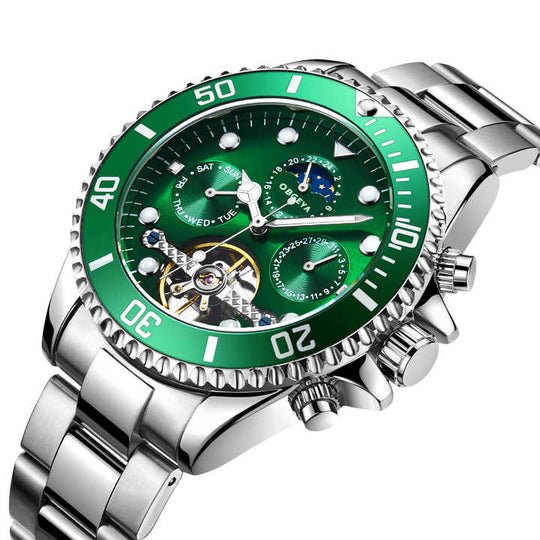 Men’s Automatic Tourbillon Watch 43 mm | Stainless Steel Bracelet | Open-Heart Dial & Full Calendar | 3 ATM