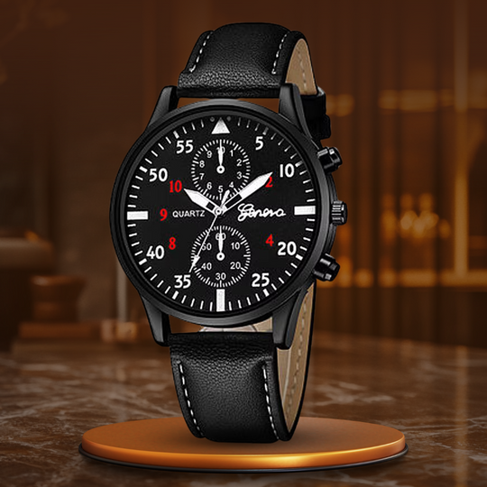 Men’s Pilot-Style Quartz Watch & Bracelet Set | PU Leather Strap | Gift-Ready Box
