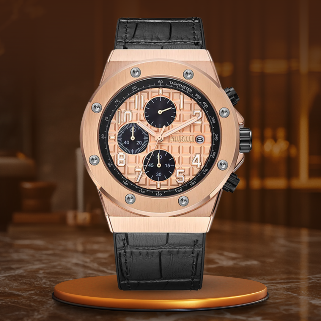 Men’s Luxury Sport Chronograph Watch | Octagonal Bezel | 43 mm Case | 30M WR | Leather Strap