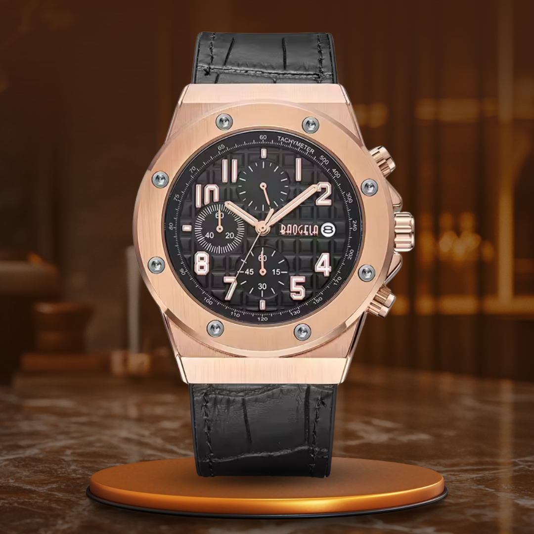 Men’s Luxury Sport Chronograph Watch | Octagonal Bezel | 43 mm Case | 30M WR | Leather Strap