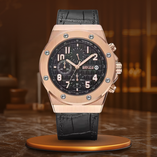 Men’s Luxury Sport Chronograph Watch | Octagonal Bezel | 43 mm Case | 30M WR | Leather Strap