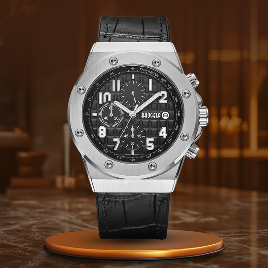 Men’s Luxury Sport Chronograph Watch | Octagonal Bezel | 43 mm Case | 30M WR | Leather Strap