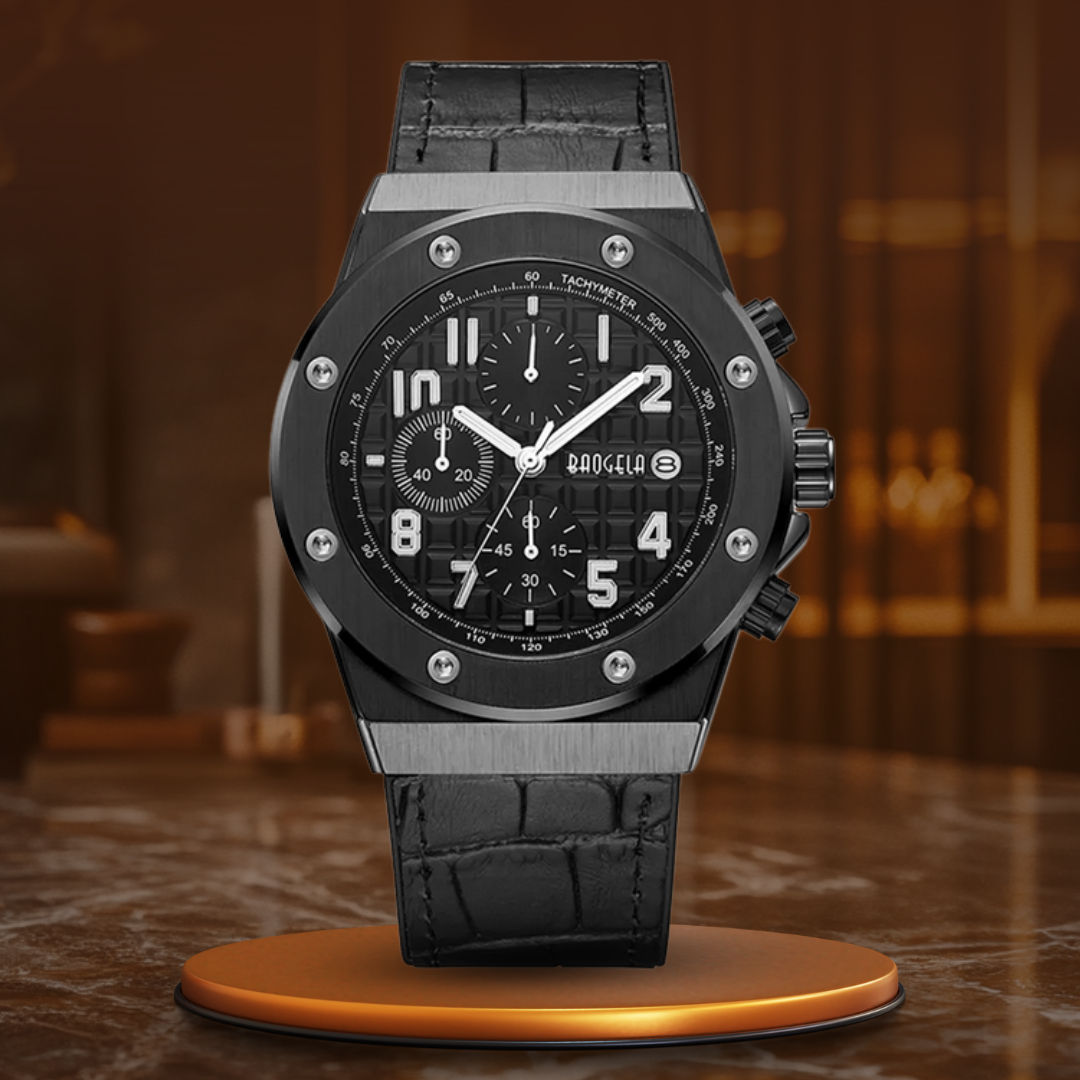 Men’s Luxury Sport Chronograph Watch | Octagonal Bezel | 43 mm Case | 30M WR | Leather Strap