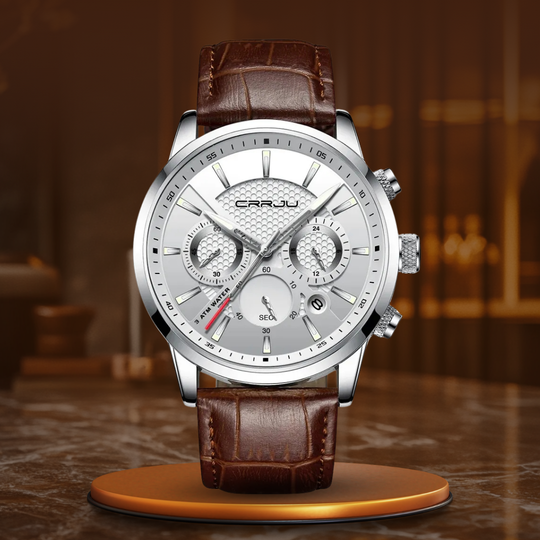 Men’s Business Quartz Watch | 42 mm Case | Chronograph-Style Dial & Date | 3 ATM WR | Leather Strap