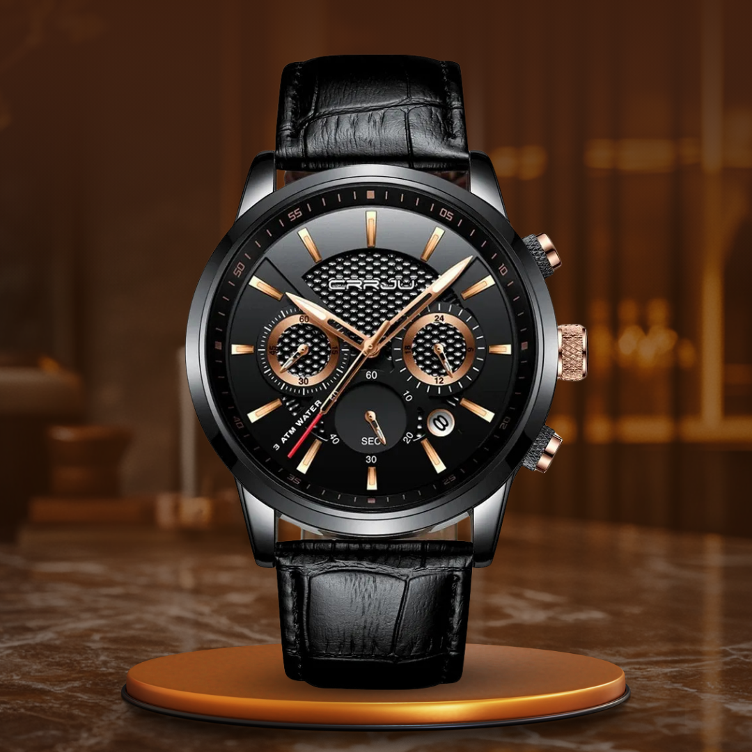 Men’s Business Quartz Watch | 42 mm Case | Chronograph-Style Dial & Date | 3 ATM WR | Leather Strap