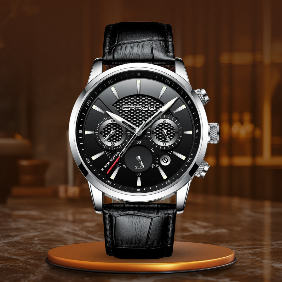 Men’s Business Quartz Watch | 42 mm Case | Chronograph-Style Dial & Date | 3 ATM WR | Leather Strap