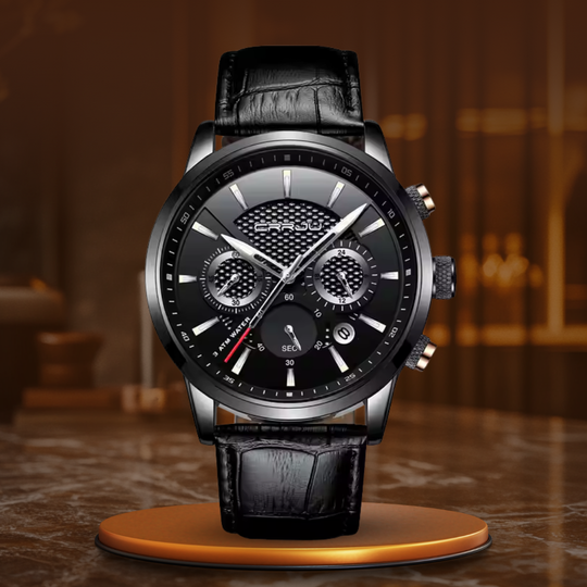 Men’s Business Quartz Watch | 42 mm Case | Chronograph-Style Dial & Date | 3 ATM WR | Leather Strap