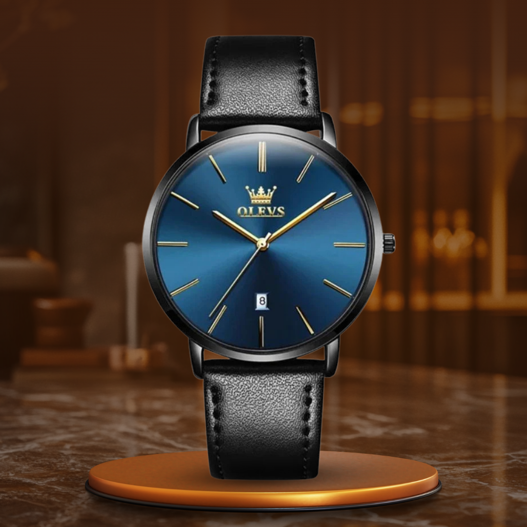 Men’s Mechanical Watch | 40 mm Case | Rose Gold Case / Blue Dial | Leather Strap | 3 ATM Water-Resistant