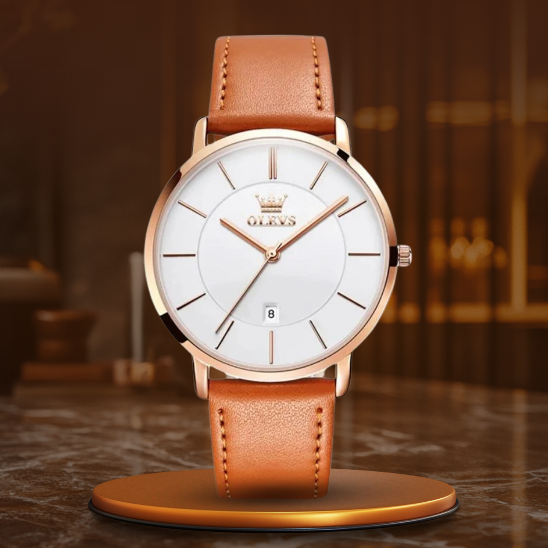 Men’s Mechanical Watch | 40 mm Case | Rose Gold Case / Blue Dial | Leather Strap | 3 ATM Water-Resistant