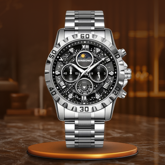 Men’s Luxury Chronograph Quartz Watch | 44 mm Case | Luminous Dial & Date | Water-Resistant | Stainless Steel Bracelet