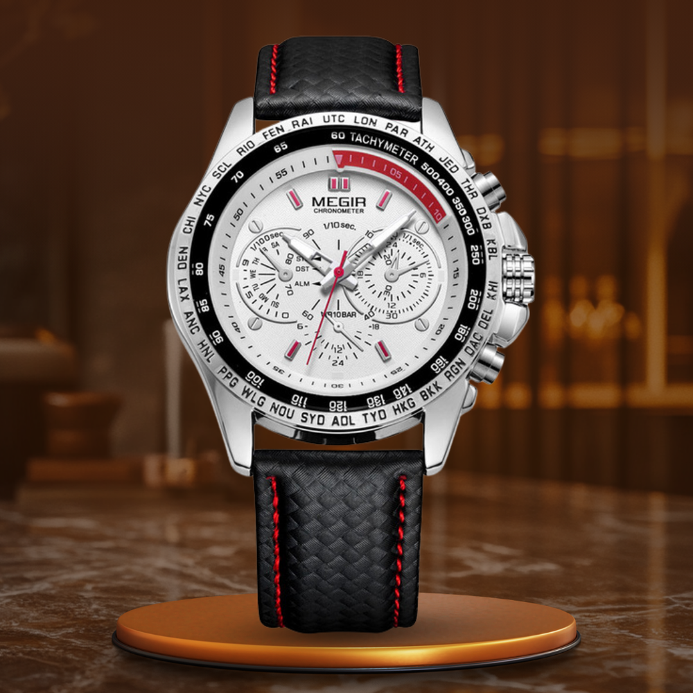Men’s Luxury Sport Quartz Watch | 47 mm Oversize Case | Chronograph-Style Dial & Calendar | 3 ATM WR | PU Strap