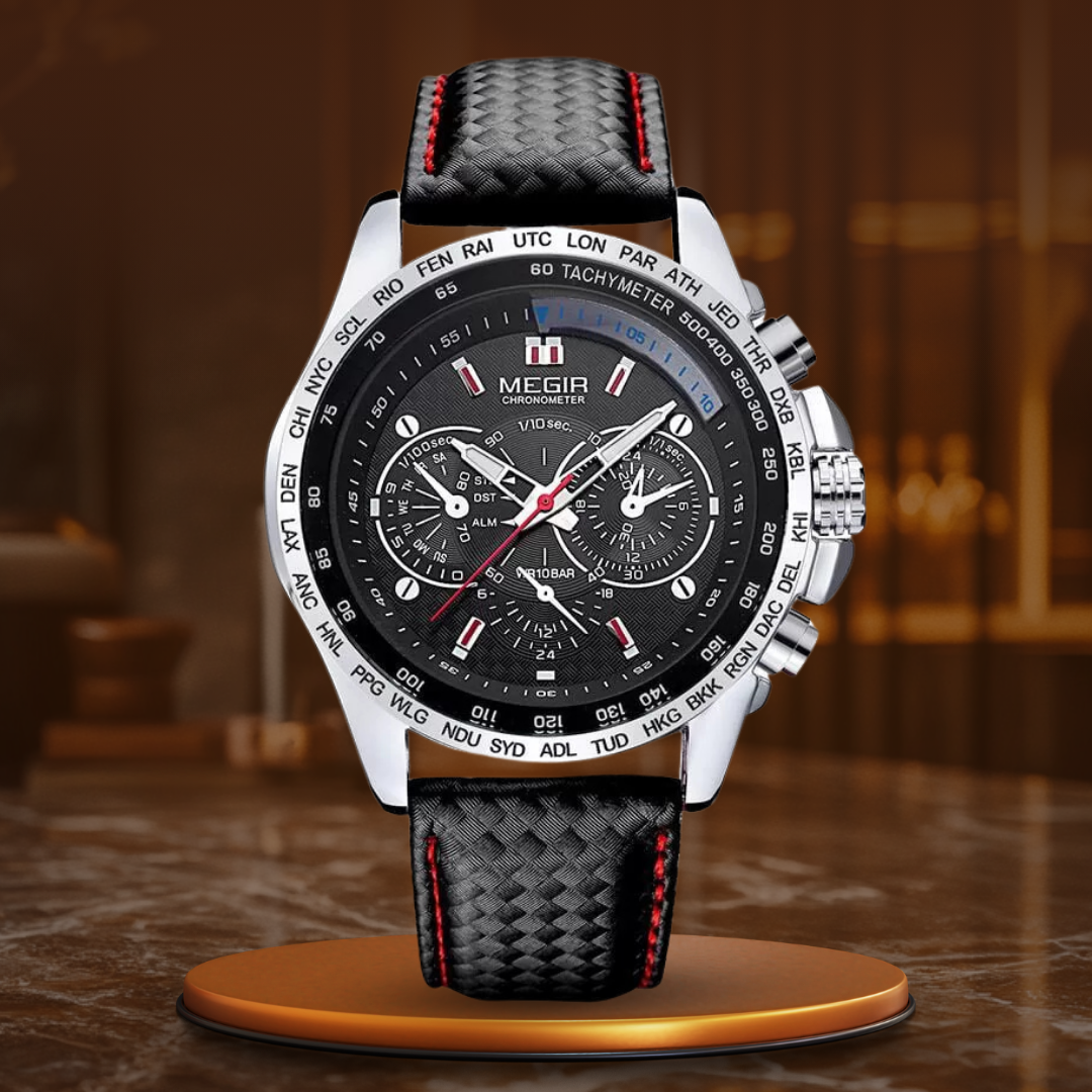 Men’s Luxury Sport Quartz Watch | 47 mm Oversize Case | Chronograph-Style Dial & Calendar | 3 ATM WR | PU Strap