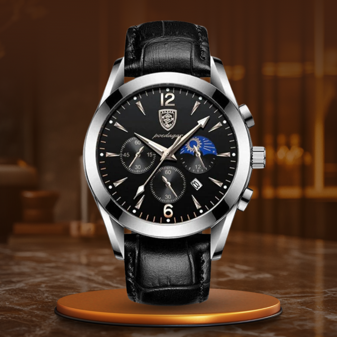Men’s Modern Quartz Dress Watch | 42 mm Case | Luminous |  Water-Resistant | Leather Strap