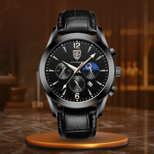 Men’s Modern Quartz Dress Watch | 42 mm Case | Luminous |  Water-Resistant | Leather Strap