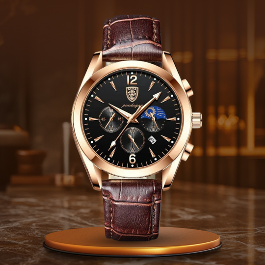 Men’s Modern Quartz Dress Watch | 42 mm Case | Luminous |  Water-Resistant | Leather Strap
