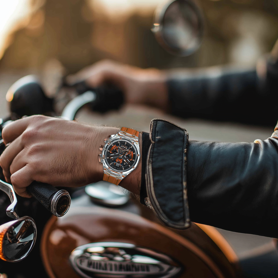 Men’s Transparent Skeleton Automatic Watch | 44 mm Case | Rubber Strap | 3 ATM Water Resistant