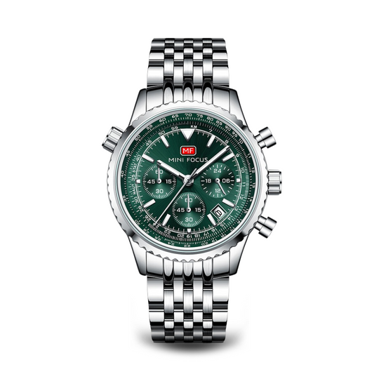 Men’s Stainless Steel Pilot Chronograph Watch | 44 mm Case | MINI FOCUS | 3 ATM Water Resistant