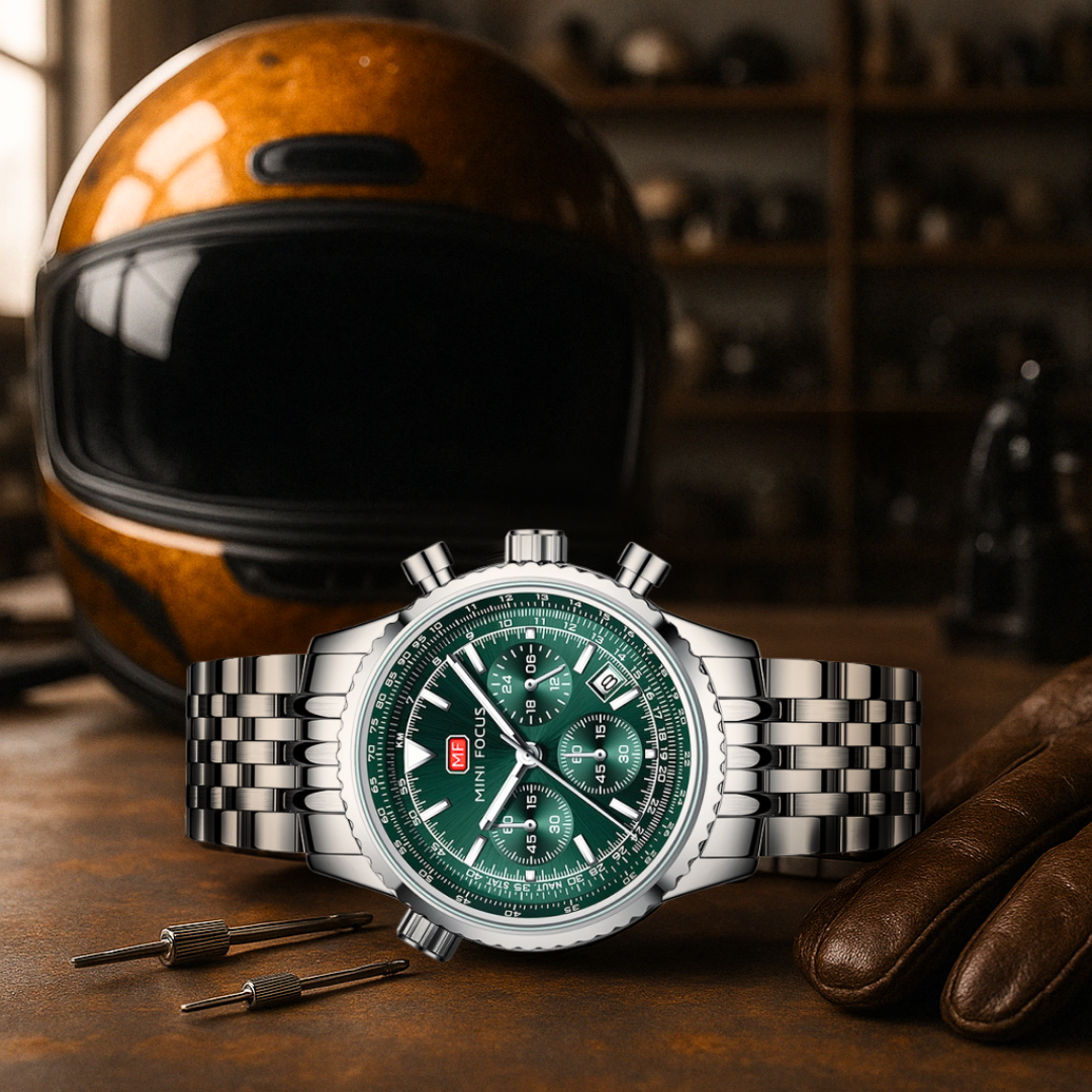 Men’s Stainless Steel Pilot Chronograph Watch | 44 mm Case | MINI FOCUS | 3 ATM Water Resistant